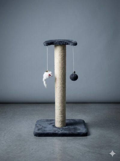 Arbre à Chat Compact avec Griffoir et Jouets Suspendus – Gris Anthracite