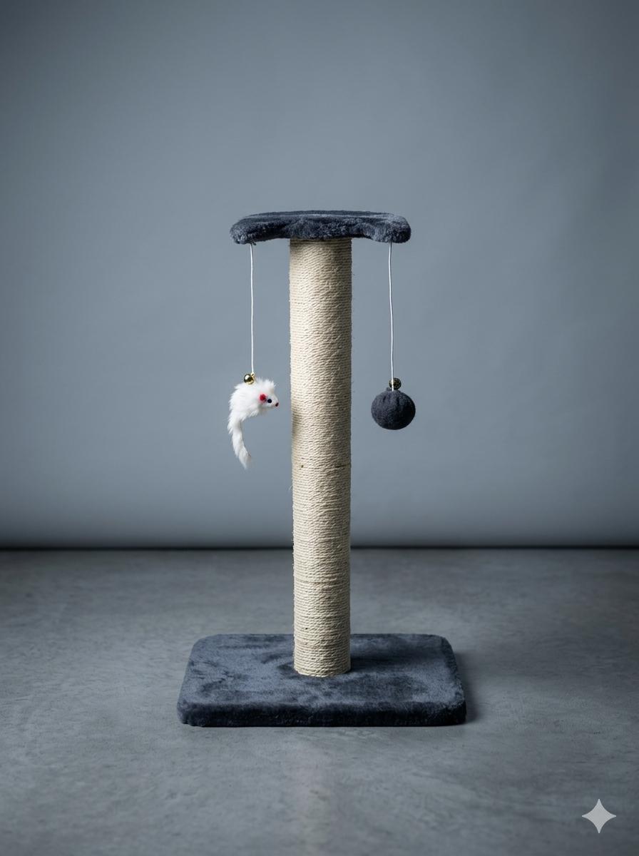 Arbre à Chat Compact avec Griffoir et Jouets Suspendus – Gris Anthracite Arbre à Chat Compact avec Griffoir et Jouets Suspendus – Gris Anthracite