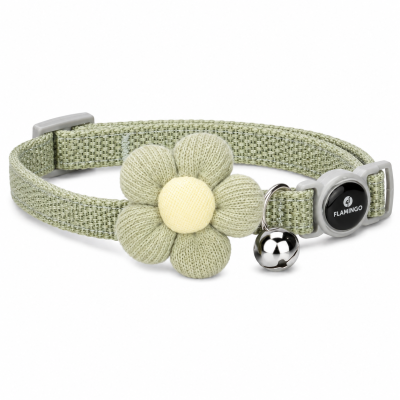 Collier pour Chat avec Fleur et Clochette Flamingo – Vert
