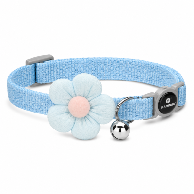 Collier pour Chat avec Fleur et Clochette Flamingo – Bleu Ciel
