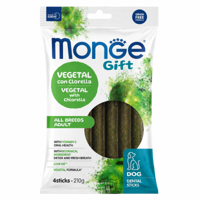 Monge Gift Dental Sticks Vegetal à la Chlorella pour Chien Adulte – 4 Sticks 210 g