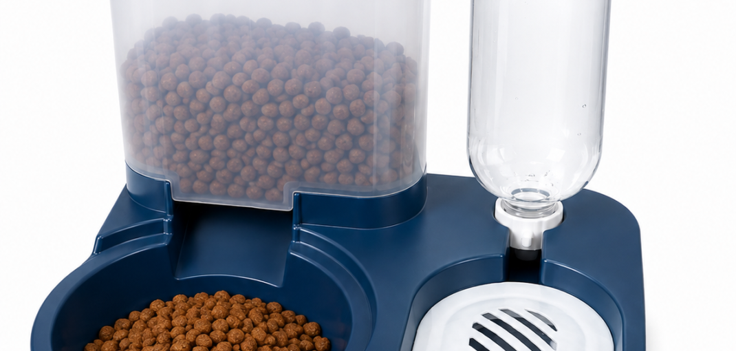 Distributeur d'Eau et de Croquettes pour Chat et Chien bleu avec deux réservoirs transparents