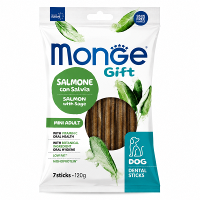 Monge Gift Dental Sticks Mini Adult au Saumon & Sauge – 7 Sticks 120 g