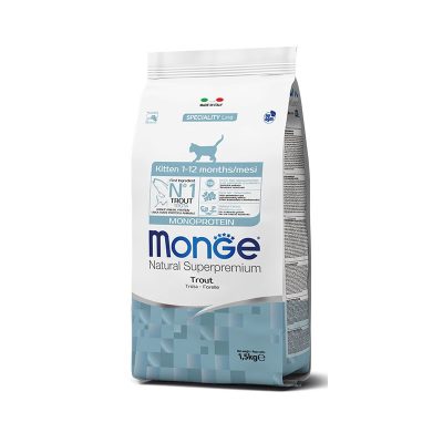Monge Natural Superpremium Monoprotein Kitten Truite Croquettes pour Chaton – 1,5 kg
