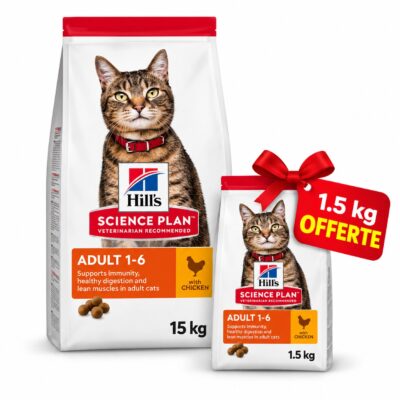 Hill’s Science Plan Chat Adult au poulet 15KG +1 SAC DE 1.5KG Gratuit