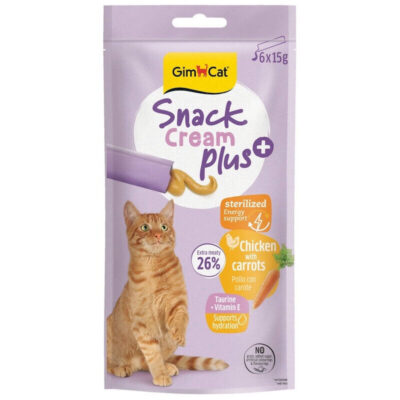 GimCat Snack Cream Plus+ Poulet & Carottes – Chat Stérilisé 6×15g