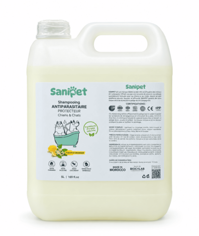 Sanipet Shampoing Antiparasitaire Fleur D'orange Pour Chiens et Chats 5L
