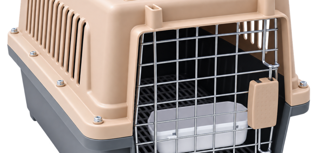 Cage de transport pour chat et petit chien Premium beige et gris avec porte métallique