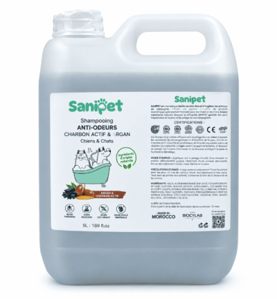 Sanipet Shampooing Anti-Odeurs au Charbon Actif & Argan – Chiens et Chats 5L