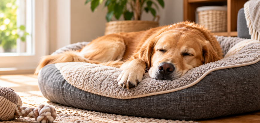 Sommeil du chien dans un couchage confortable