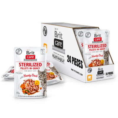 Brit Care Cat Aliment Humide Chat Sterilized Fillets in Gravy with Hearty Duck 24x 85g