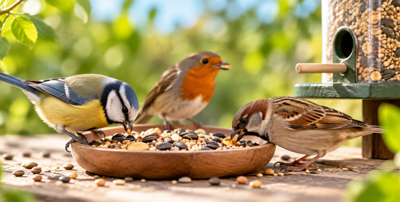 alimentation des oiseaux avec mélanges de graines pour canaris et perruches