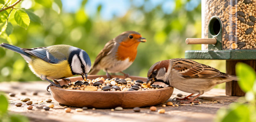alimentation des oiseaux avec mélanges de graines pour canaris et perruches