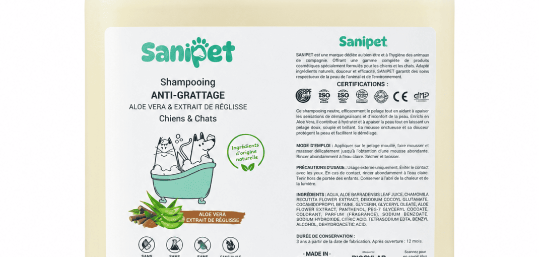 SaniPet Shampoing Anti-Grattage 5L Aloe Vera et Réglisse pour chien et chat