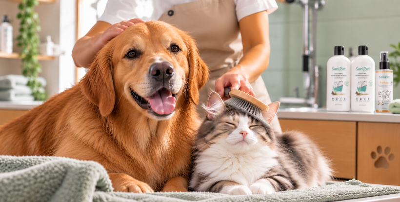 hygiène chien et chat avec produits de toilettage Sanipet