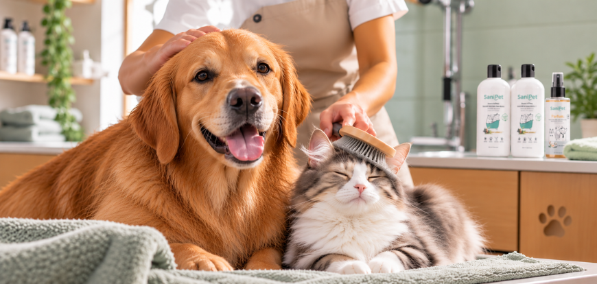 hygiène chien et chat avec produits de toilettage Sanipet