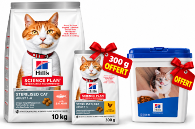 Hill’s Science Plan Chat Stérilisé Saumon 10kg avec 300g et baril offerts